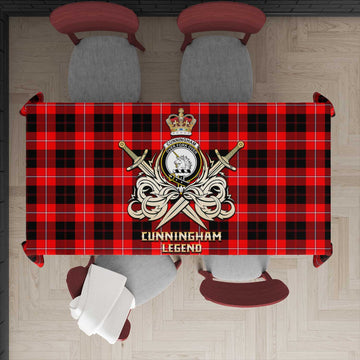 Cunningham Modern Tartan Tablecloth with Clan Crest and the Golden Sword of Courageous Legacy
