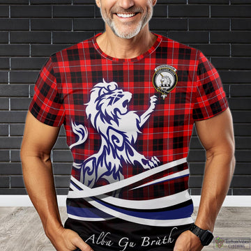 Cunningham Modern Tartan T-Shirt with Alba Gu Brath Regal Lion Emblem