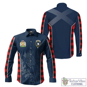 Cunningham Modern Tartan Long Sleeve Button Up Shirt with Family Crest and Scottish Thistle Vibes Sport Style
