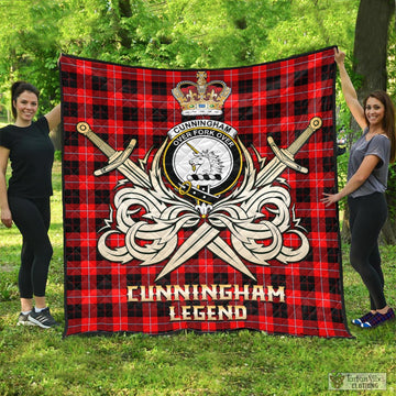 Cunningham Modern Tartan Quilt with Clan Crest and the Golden Sword of Courageous Legacy
