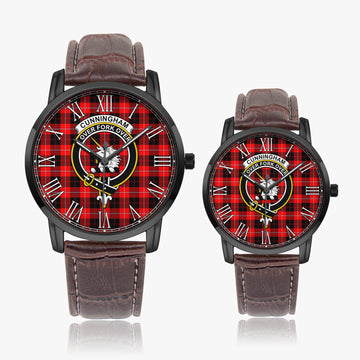 Cunningham Modern Tartan Family Crest Leather Strap Quartz Watch