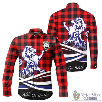 Cunningham Modern Tartan Long Sleeve Button Up Shirt with Alba Gu Brath Regal Lion Emblem