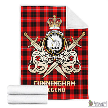 Cunningham Modern Tartan Blanket with Clan Crest and the Golden Sword of Courageous Legacy