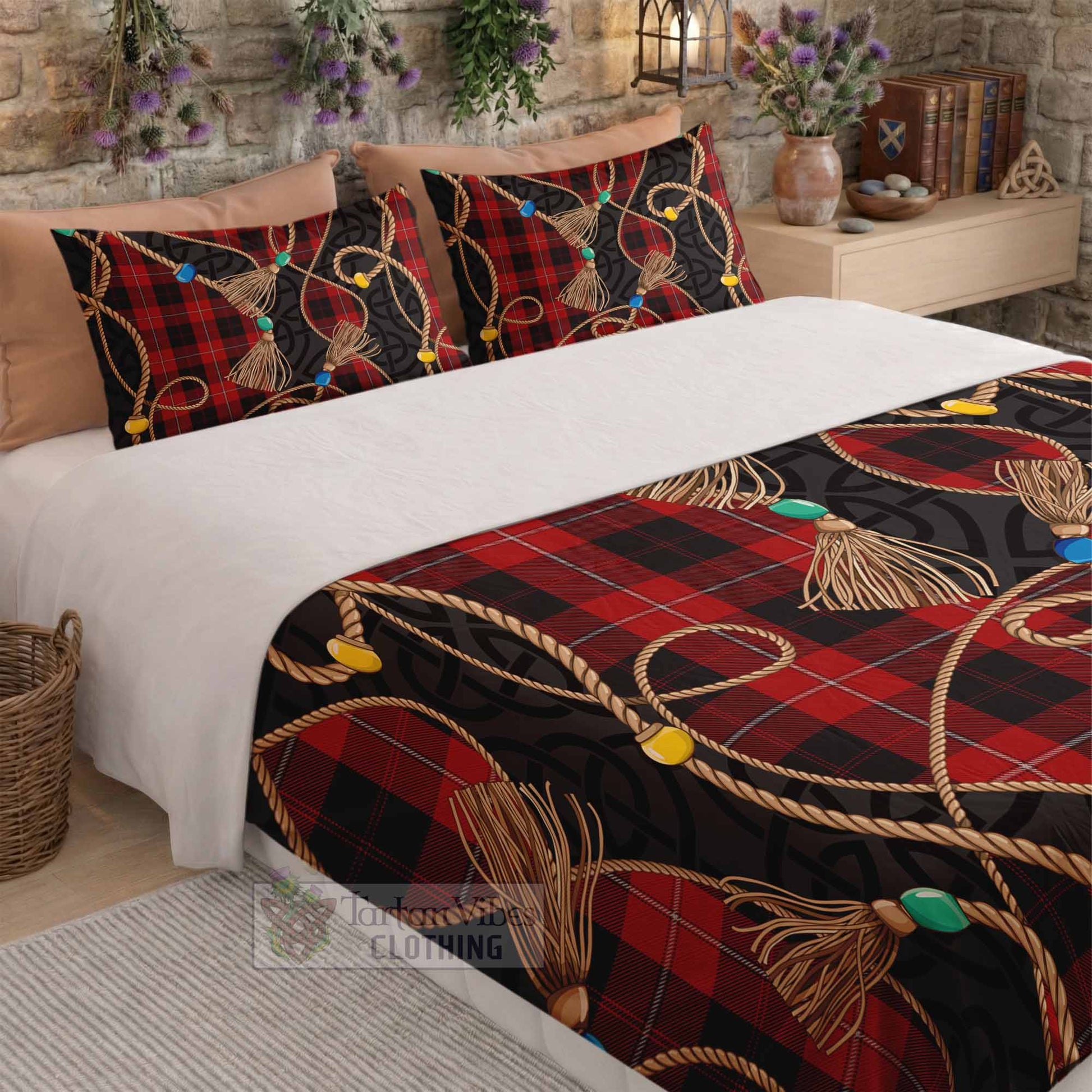 Cunningham Scottish Tartan Twisted Ropes Stylized Bedding Set - Tartan Vibes Clothing