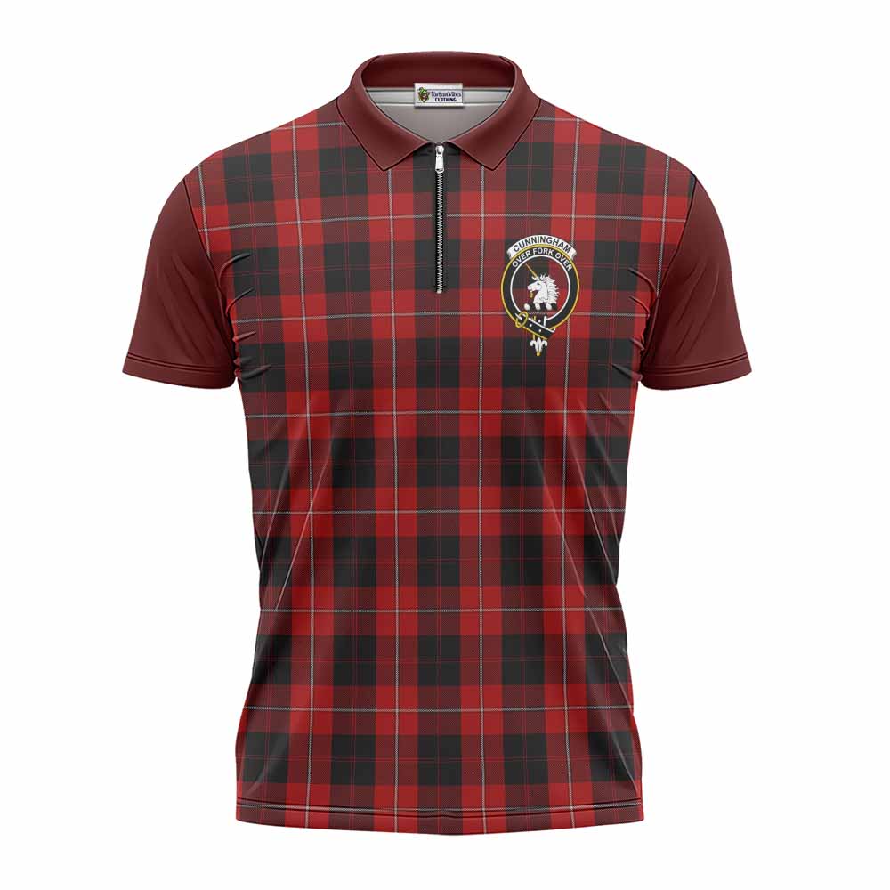 Cunningham Tartan Accent Zipper Polo Shirt with Family Crest