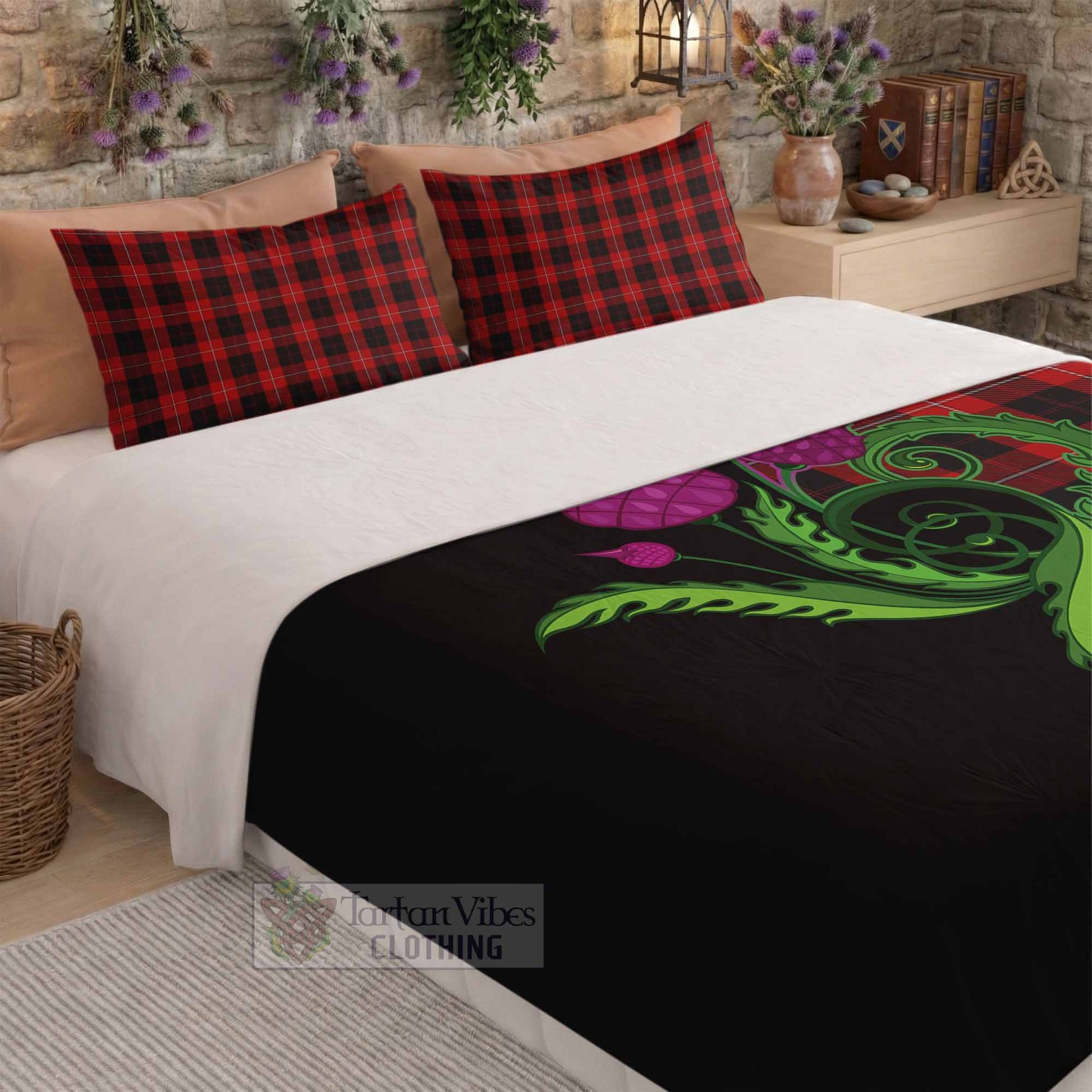 Cunningham Tartan Bedding Set Traditional Scottish Thistle - Tartan Vibes Clothing