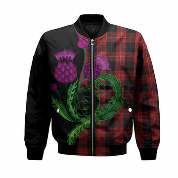 Cunningham Tartan Bomber Jacket Traditional Scottish Thistle
