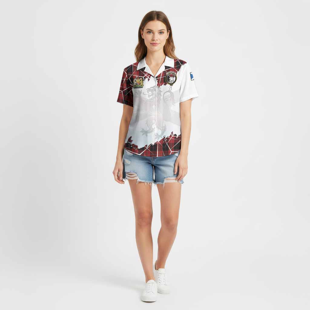 Cunningham Tartan Cotton Hawaiian Shirt with Family Crest and Lion Rampant Grunge Style