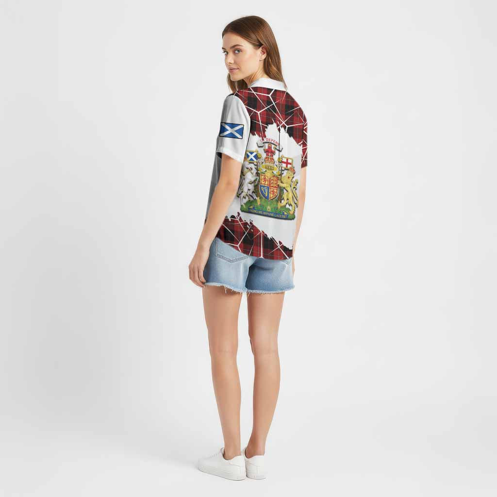 Cunningham Tartan Cotton Hawaiian Shirt with Family Crest and Lion Rampant Grunge Style