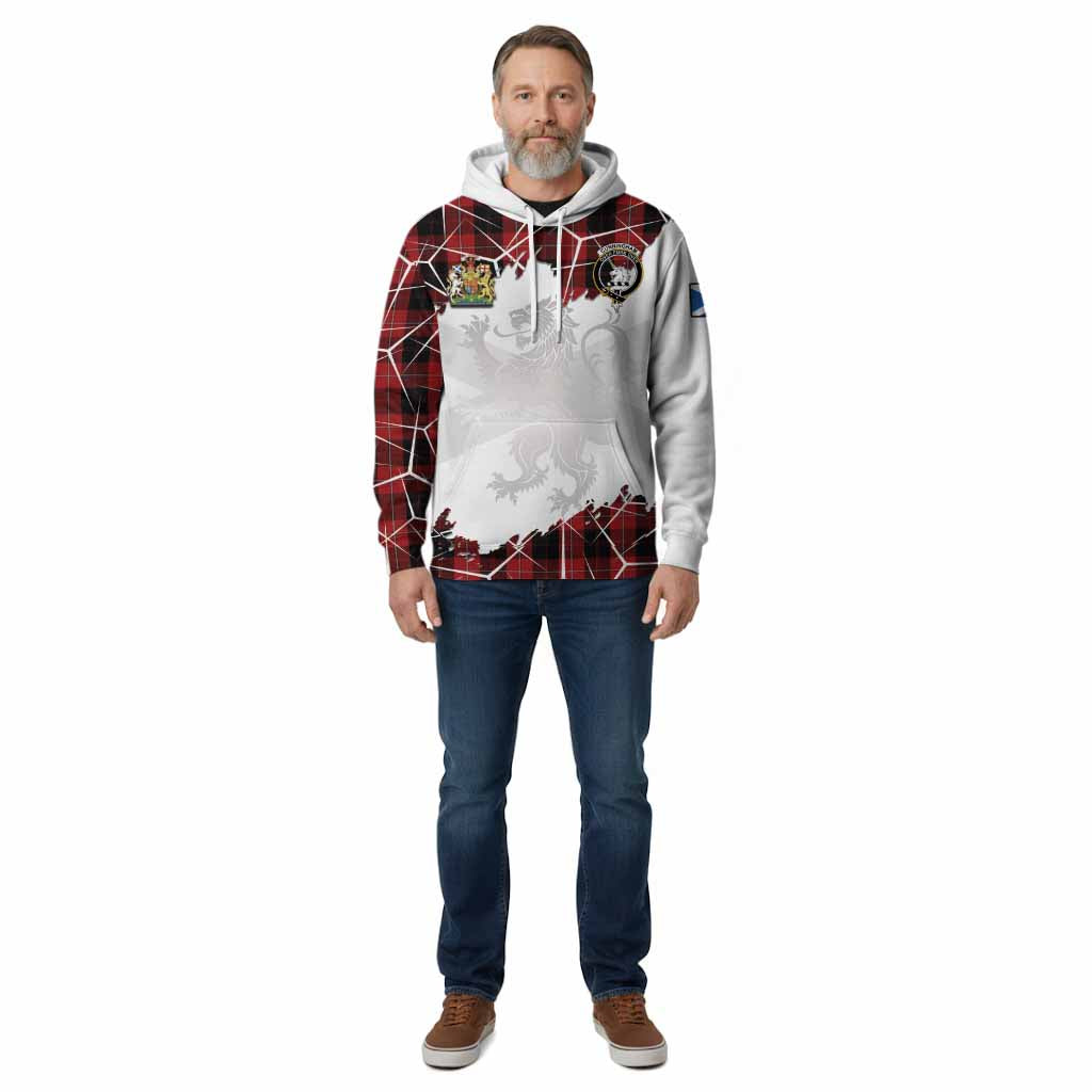 Cunningham Tartan Cotton Hoodie with Family Crest and Lion Rampant Grunge Style
