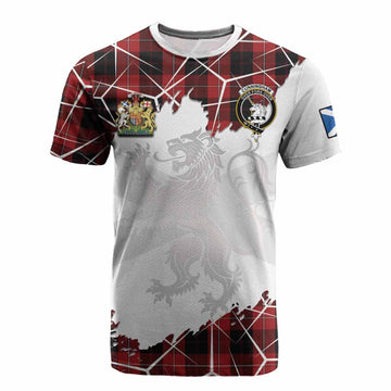 Cunningham Tartan Cotton T-shirt with Family Crest and Lion Rampant Grunge Style
