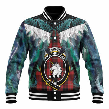 Cunningham Tartan Crest Baseball Jacket New Zealand Maori Korowai Cloak