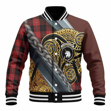 Cunningham Tartan Crest Baseball Jacket Scottish Triskele Celtic