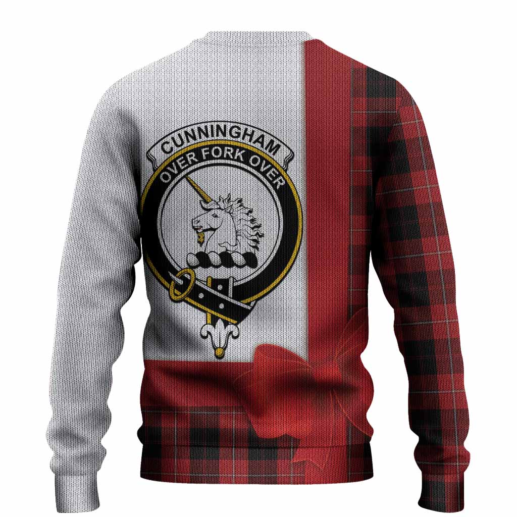 Cunningham Tartan Crest Christmas Christmas Ugly Sweater Highland Cow Bagpipes Coquette Bow Style