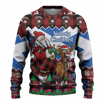 Cunningham Tartan Crest Christmas Christmas Ugly Sweater Scotland Santa With Bagpipes Cute Reindeer