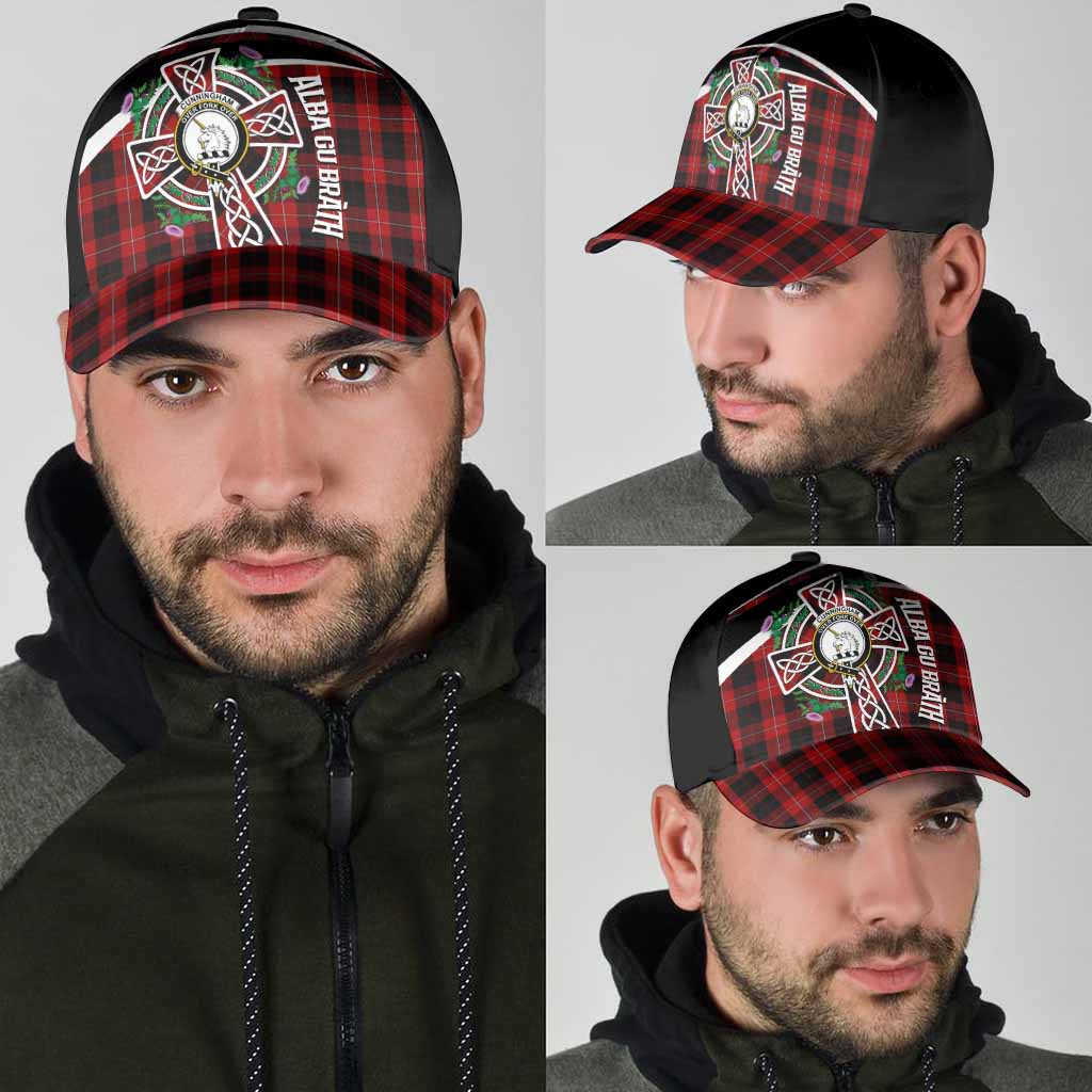 Cunningham Tartan Crest Classic Cap Scottish Thistle Celtic Cross Alba Gu Brath