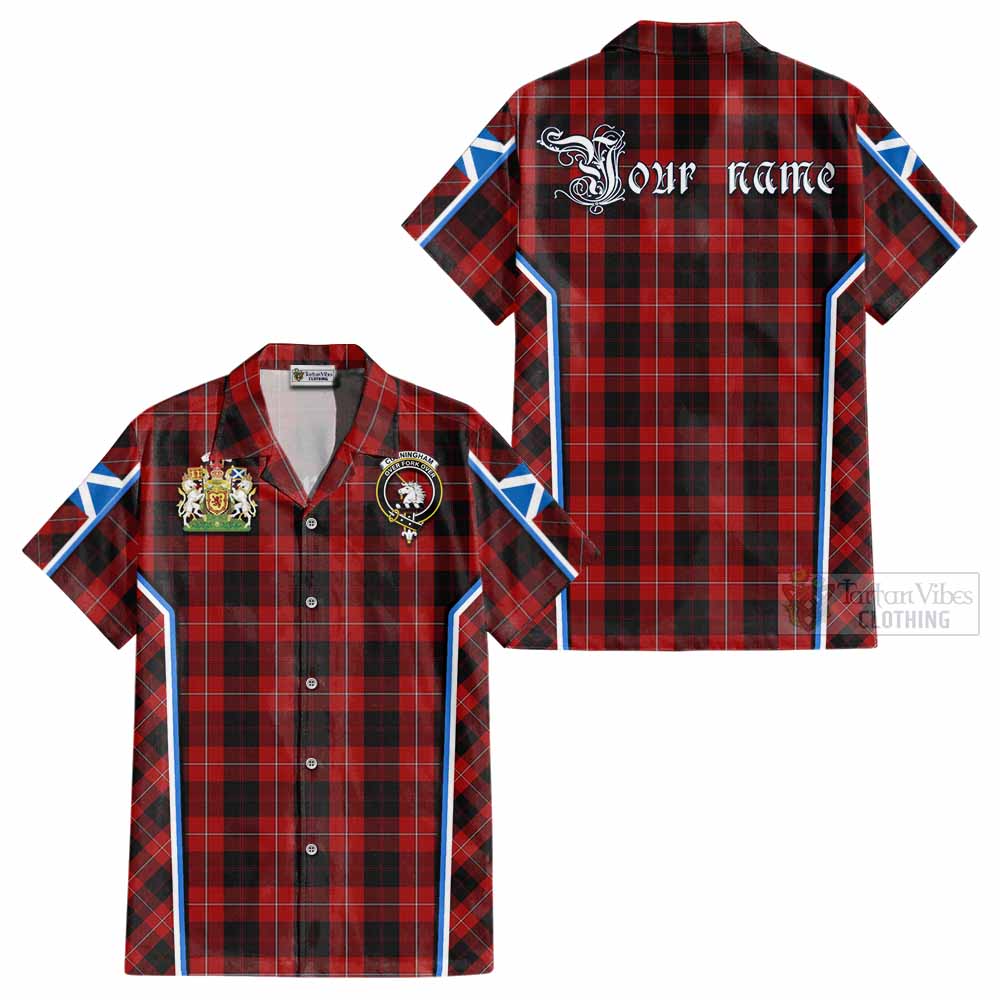 Cunningham Tartan Crest Cotton Hawaiian Shirt Scotland Coat of Arm Flag Style - Tartan Vibes Clothing