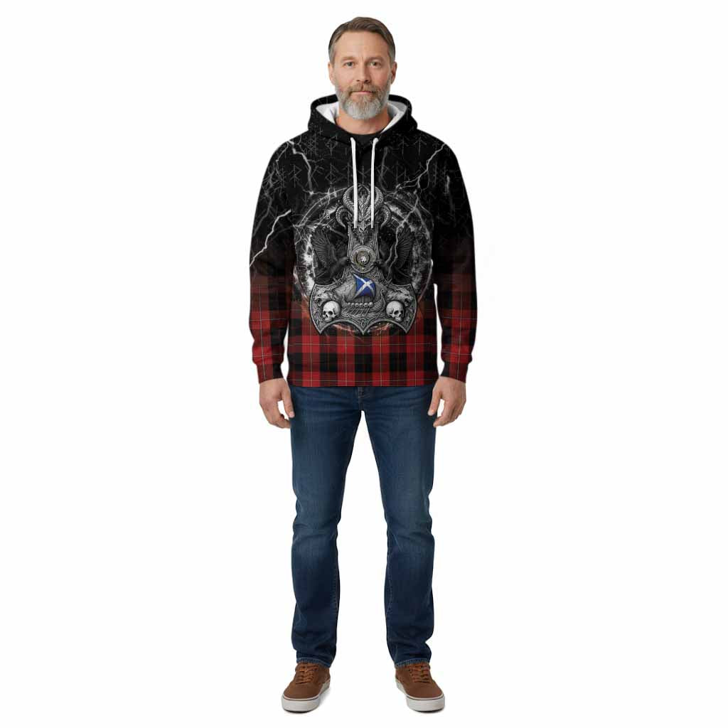Cunningham Tartan Crest Cotton Hoodie Celtic Odin's Raven Legacy
