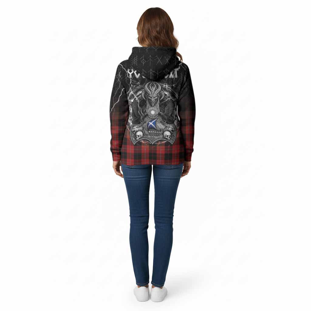 Cunningham Tartan Crest Cotton Hoodie Celtic Odin's Raven Legacy