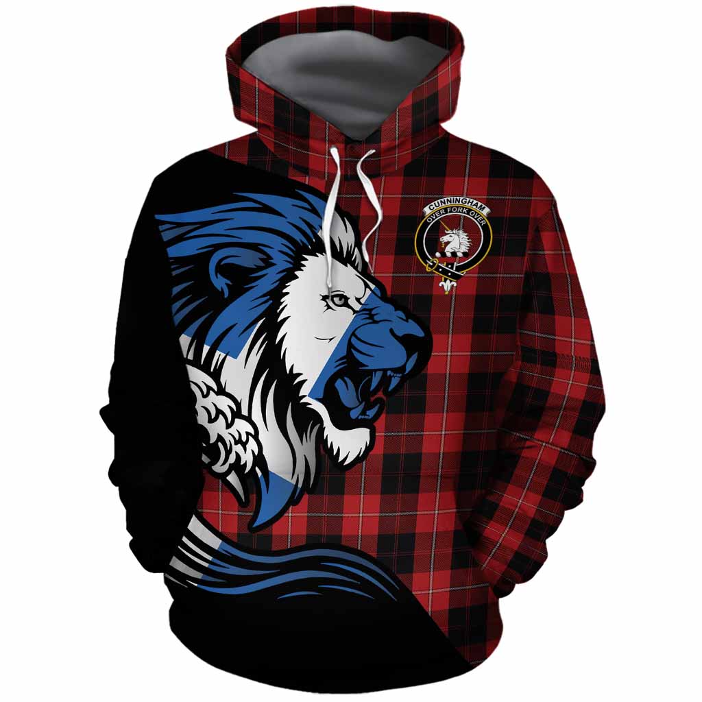 Cunningham Tartan Crest Cotton Hoodie Scottish Golden Lions Wave Flow