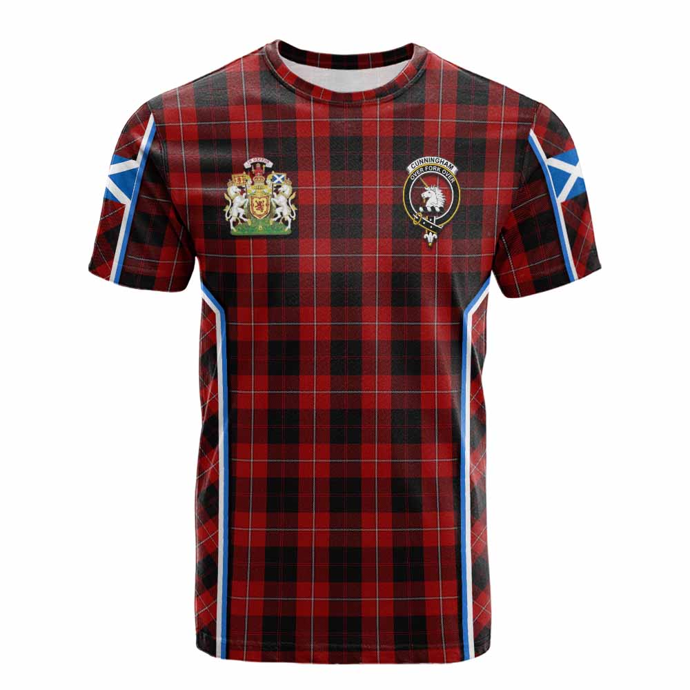 Cunningham Tartan Crest Cotton T-shirt Scotland Coat of Arm Flag Style - Tartan Vibes Clothing