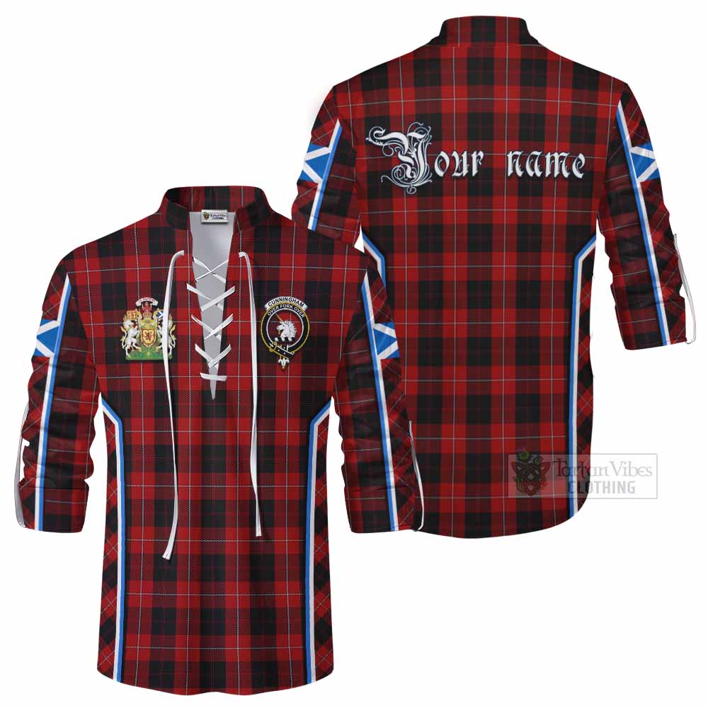 Cunningham Tartan Crest Ghillie Kilt Shirt Scotland Coat of Arm Flag Style - Tartan Vibes Clothing