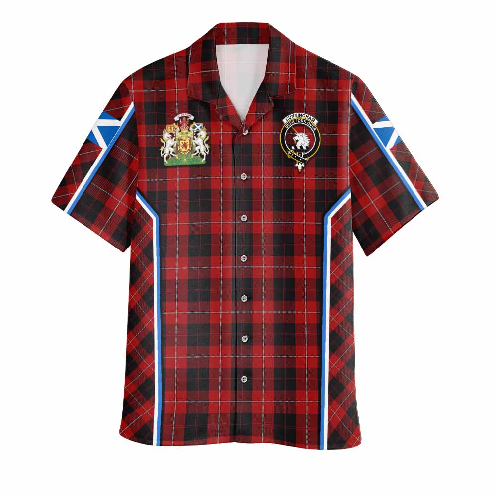Cunningham Tartan Crest Hawaiian Shirt Scotland Coat of Arm Flag Style - Tartan Vibes Clothing
