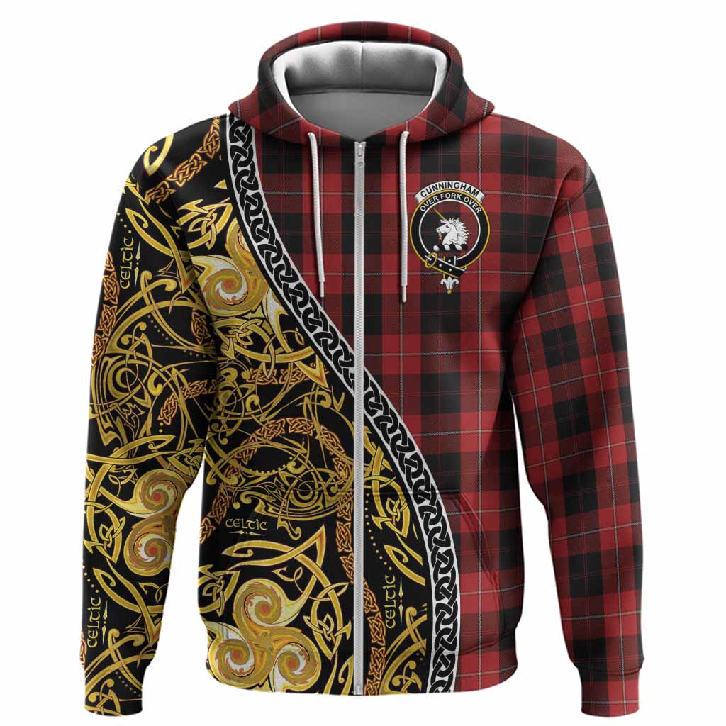 Cunningham Tartan Crest Hoodie Celtic Knot and Triple Trickle Spiral Symbols