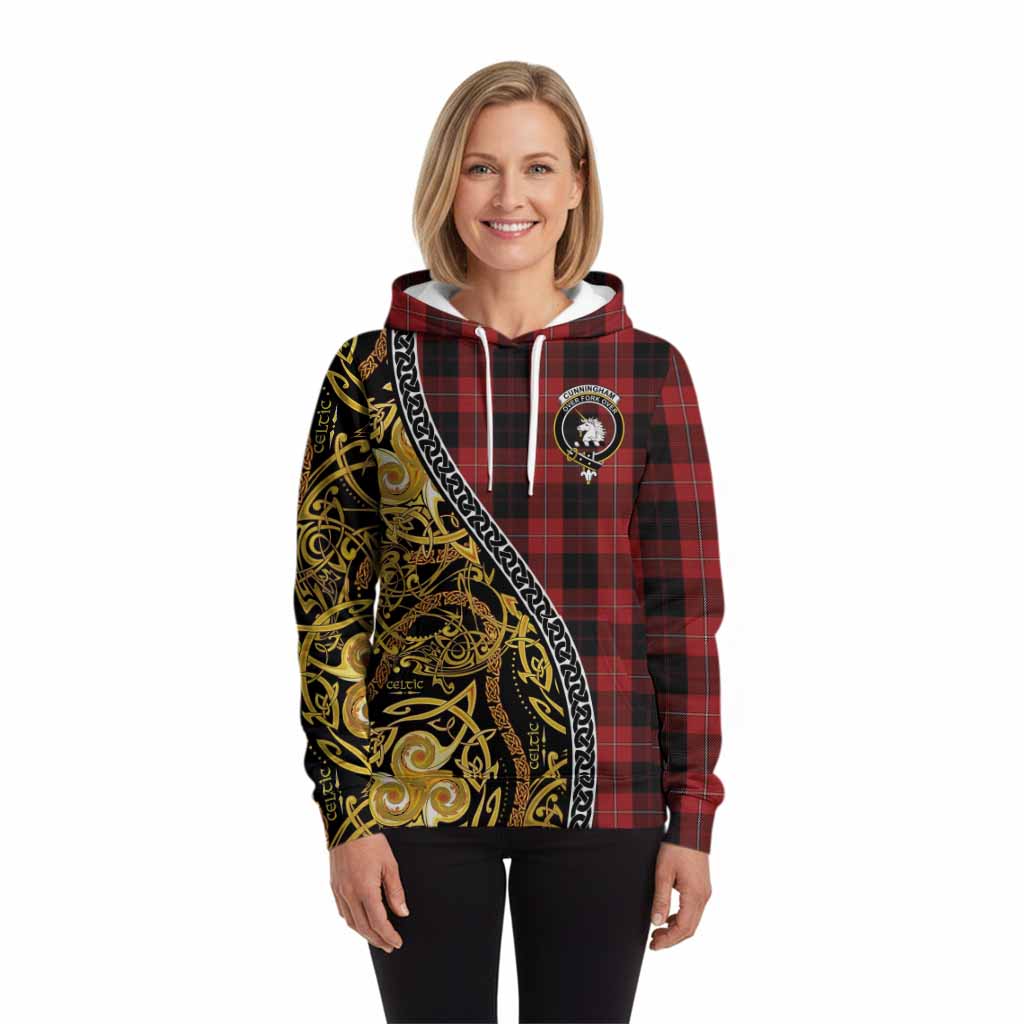 Cunningham Tartan Crest Hoodie Celtic Knot and Triple Trickle Spiral Symbols
