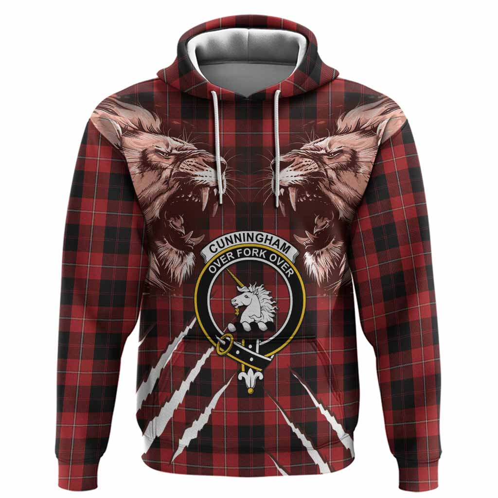 Cunningham Tartan Crest Hoodie Ferocious Lion Style