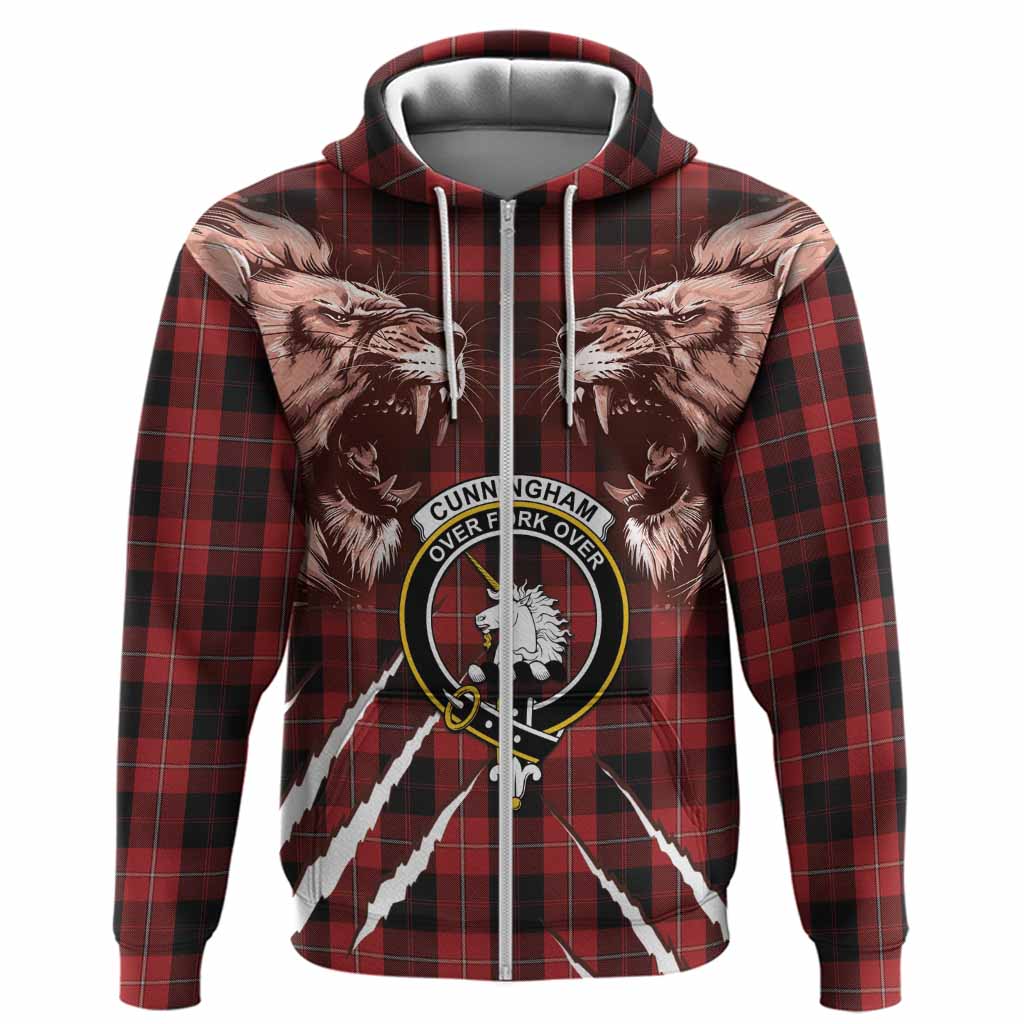 Cunningham Tartan Crest Hoodie Ferocious Lion Style