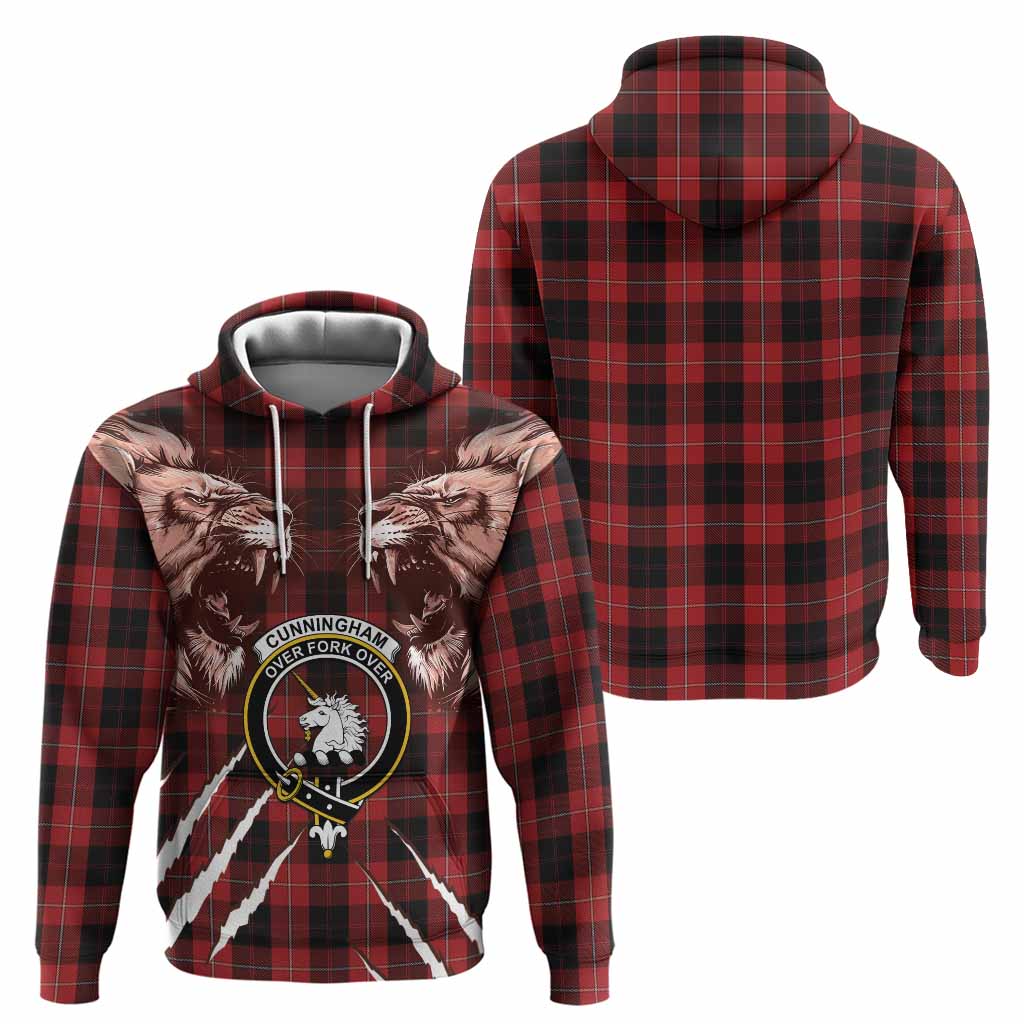 Cunningham Tartan Crest Hoodie Ferocious Lion Style