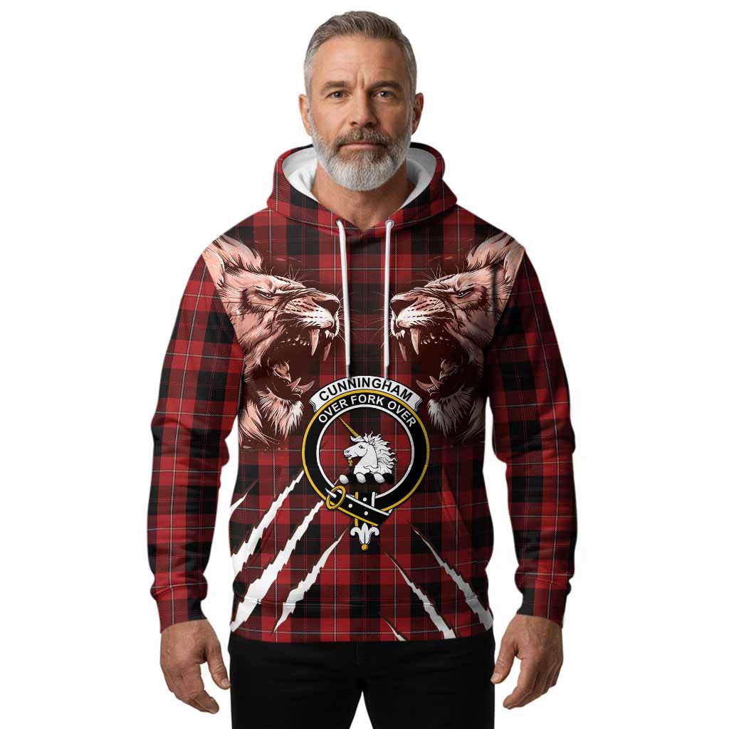 Cunningham Tartan Crest Hoodie Ferocious Lion Style