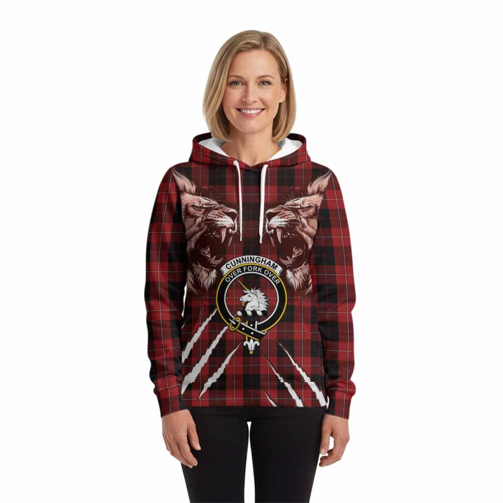 Cunningham Tartan Crest Hoodie Ferocious Lion Style