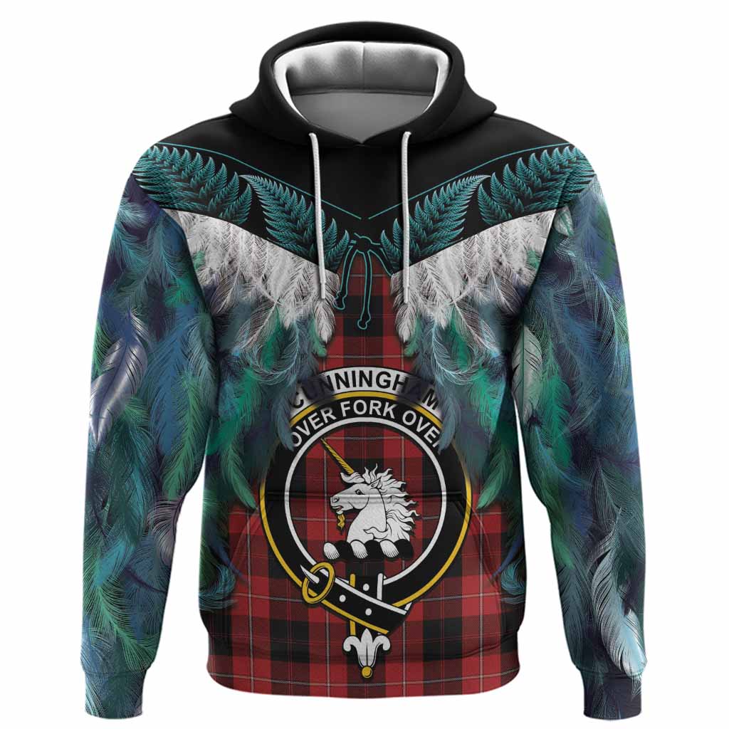 Cunningham Tartan Crest Hoodie New Zealand Maori Korowai Cloak