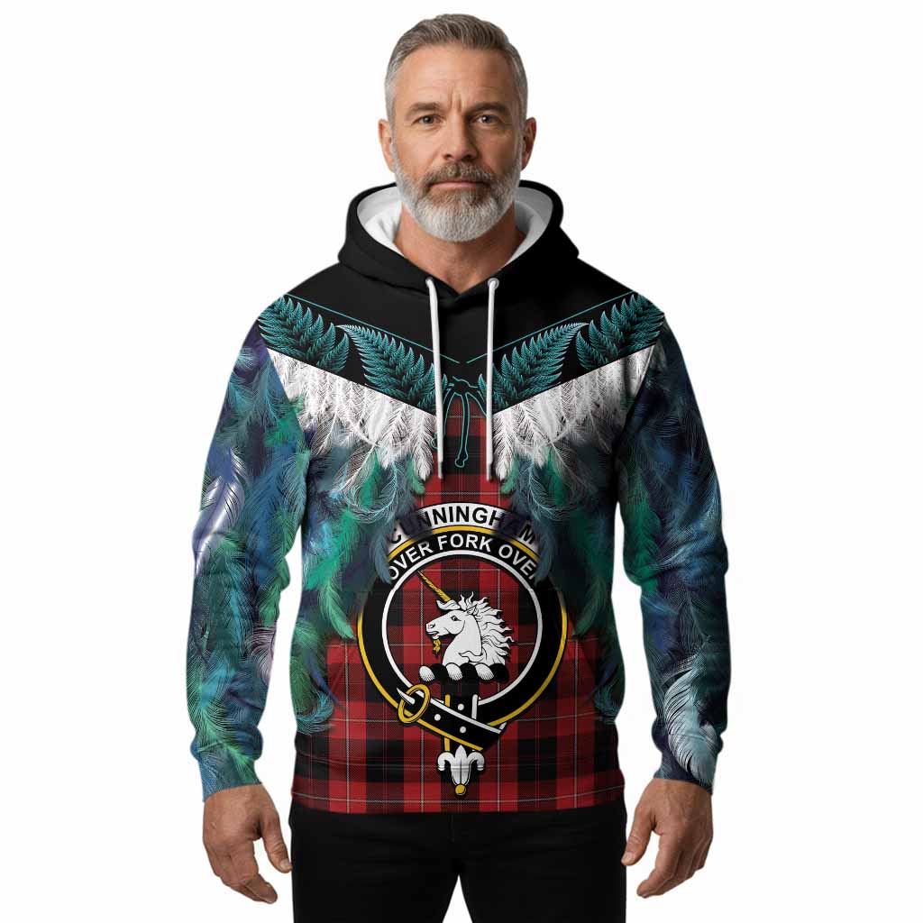 Cunningham Tartan Crest Hoodie New Zealand Maori Korowai Cloak