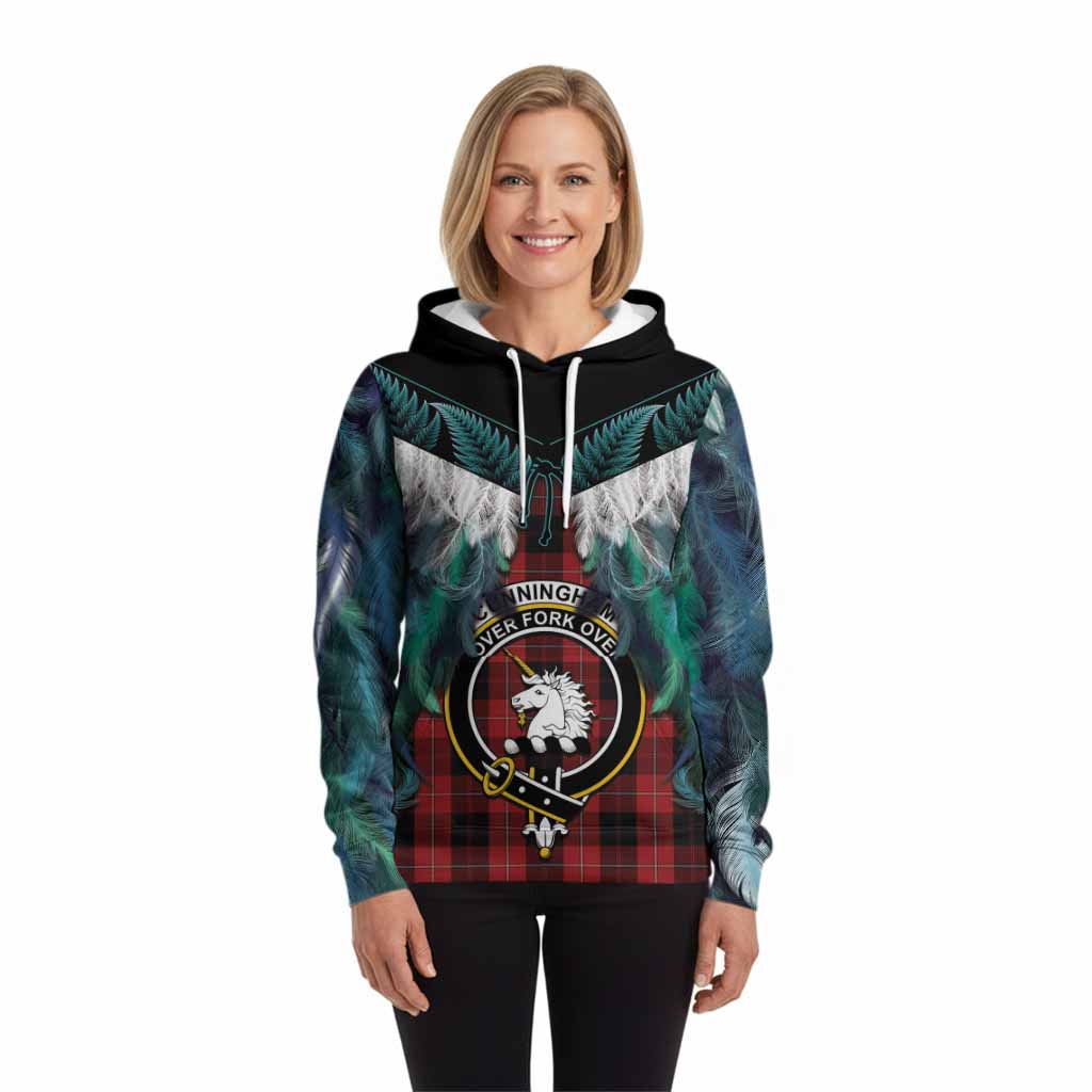 Cunningham Tartan Crest Hoodie New Zealand Maori Korowai Cloak
