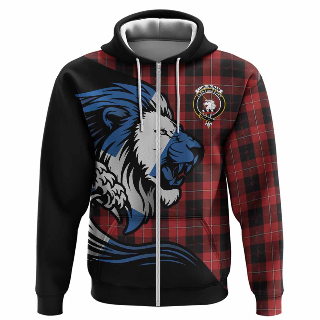 Cunningham Tartan Crest Hoodie Scottish Golden Lions Wave Flow