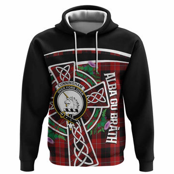 Cunningham Tartan Crest Hoodie Scottish Thistle Celtic Cross Alba Gu Brath