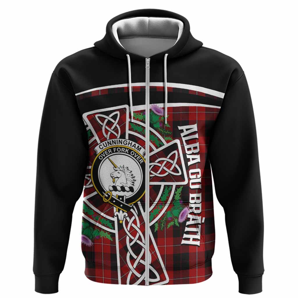 Cunningham Tartan Crest Hoodie Scottish Thistle Celtic Cross Alba Gu Brath