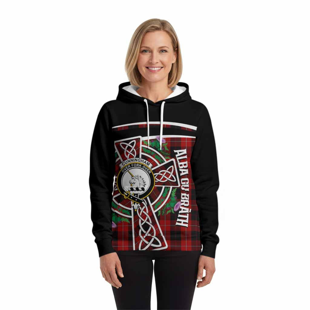 Cunningham Tartan Crest Hoodie Scottish Thistle Celtic Cross Alba Gu Brath