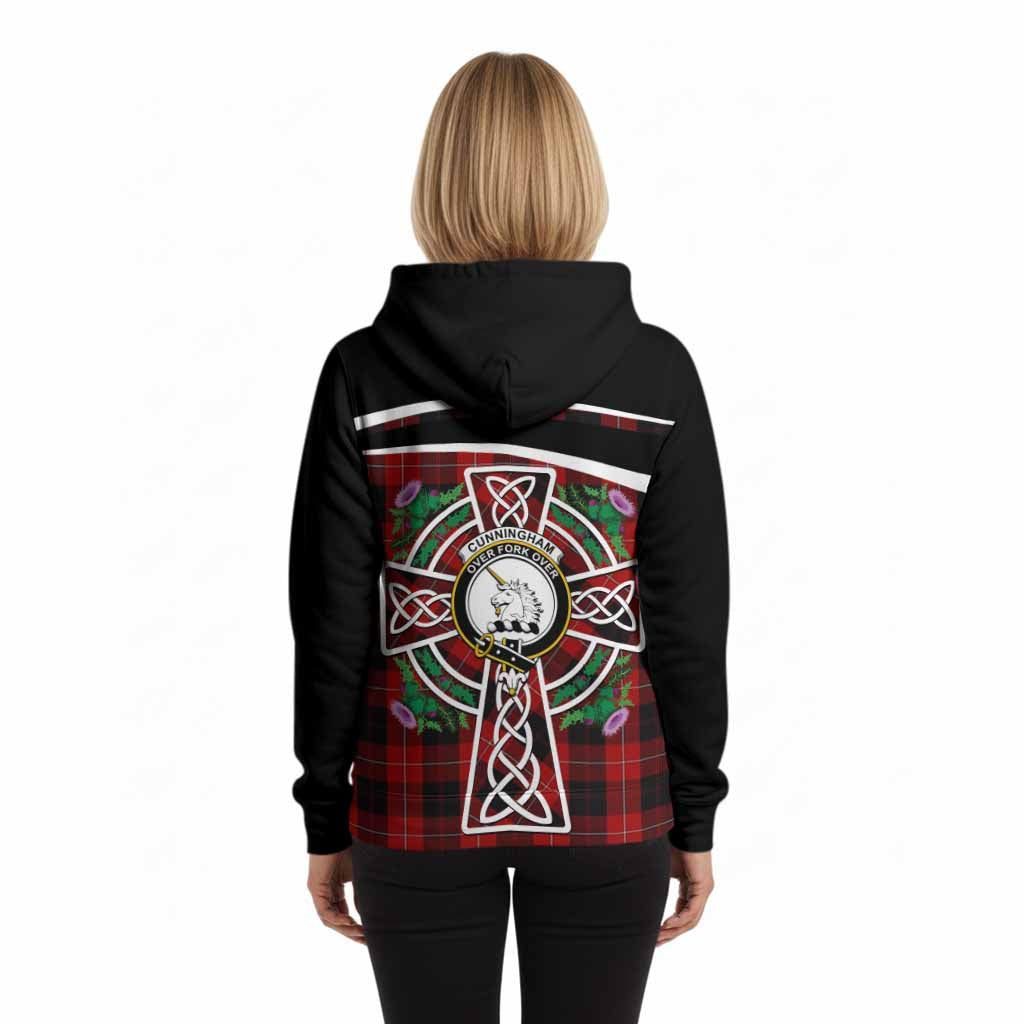 Cunningham Tartan Crest Hoodie Scottish Thistle Celtic Cross Alba Gu Brath