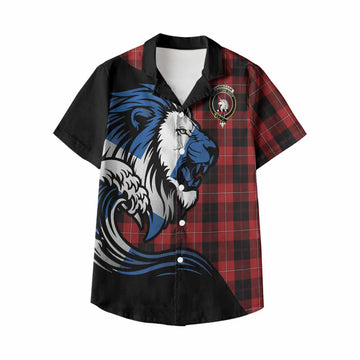 Cunningham Tartan Crest Kid Hawaiian Shirt Scottish Golden Lions Wave Flow