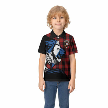 Cunningham Tartan Crest Kid Polo Shirt Scottish Golden Lions Wave Flow