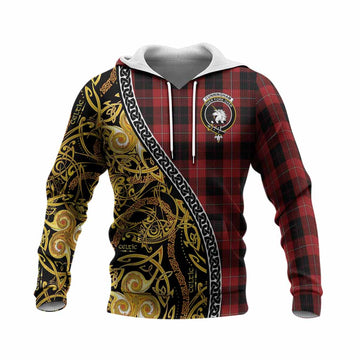 Cunningham Tartan Crest Knitted Hoodie Celtic Knot and Triple Trickle Spiral Symbols