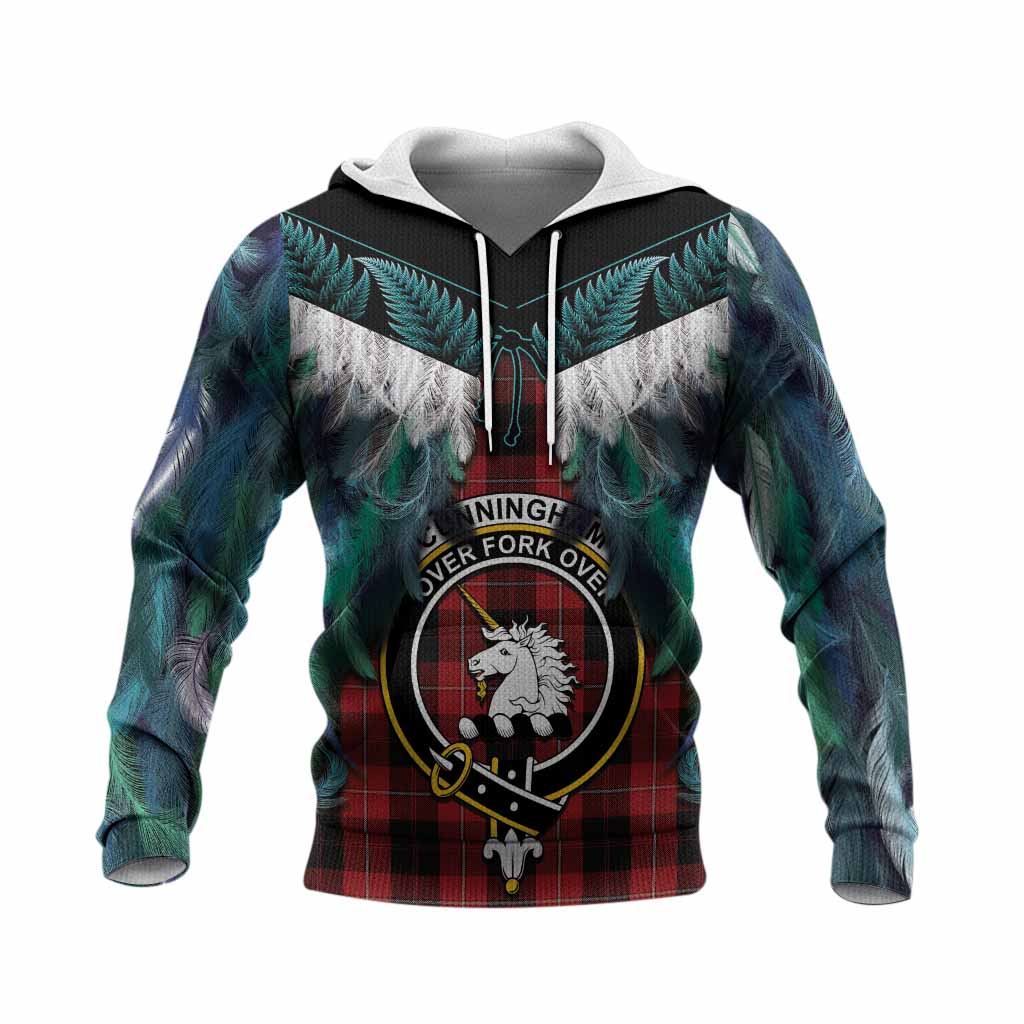 Cunningham Tartan Crest Knitted Hoodie New Zealand Maori Korowai Cloak