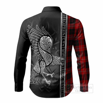 Cunningham Tartan Crest Long Sleeve Button Shirts Norse Mythology Viking Odin Crow Tattoo