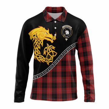 Cunningham Tartan Crest Long Sleeve Polo Shirt Legendary Dragon Knot Half Style