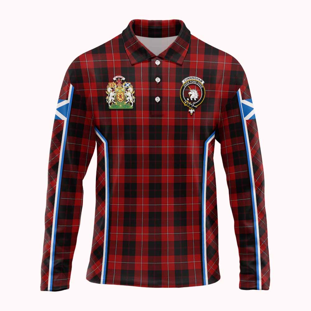 Cunningham Tartan Crest Long Sleeve Polo Shirt Scotland Coat of Arm Flag Style - Tartan Vibes Clothing