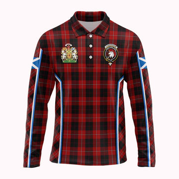 Cunningham Tartan Crest Long Sleeve Polo Shirt Scotland Coat of Arm Flag Style